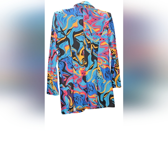 WDIRARA Women's Graphic Print Blazer Button Open Front Long Sleeve Jacket Multic - Picture 9 of 9